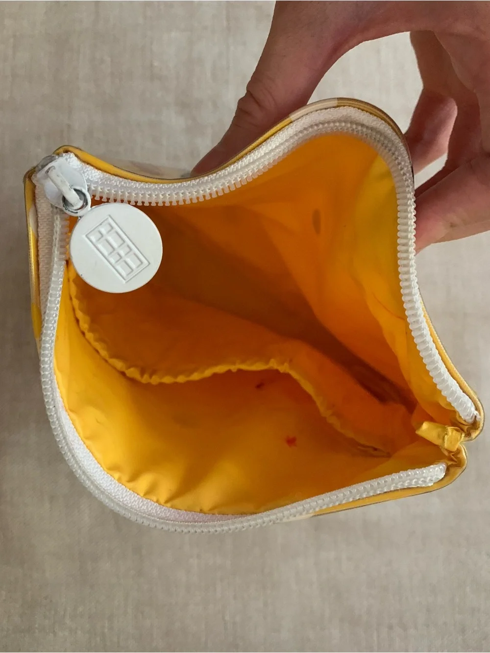 VINTAGE Elizabeth Arden Yellow Polka Dot Vinyl Zipper Pouch